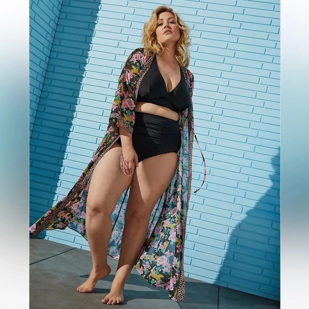 Torrid Leopard Floral Kimono Cover-Up - Picture 1 of 6